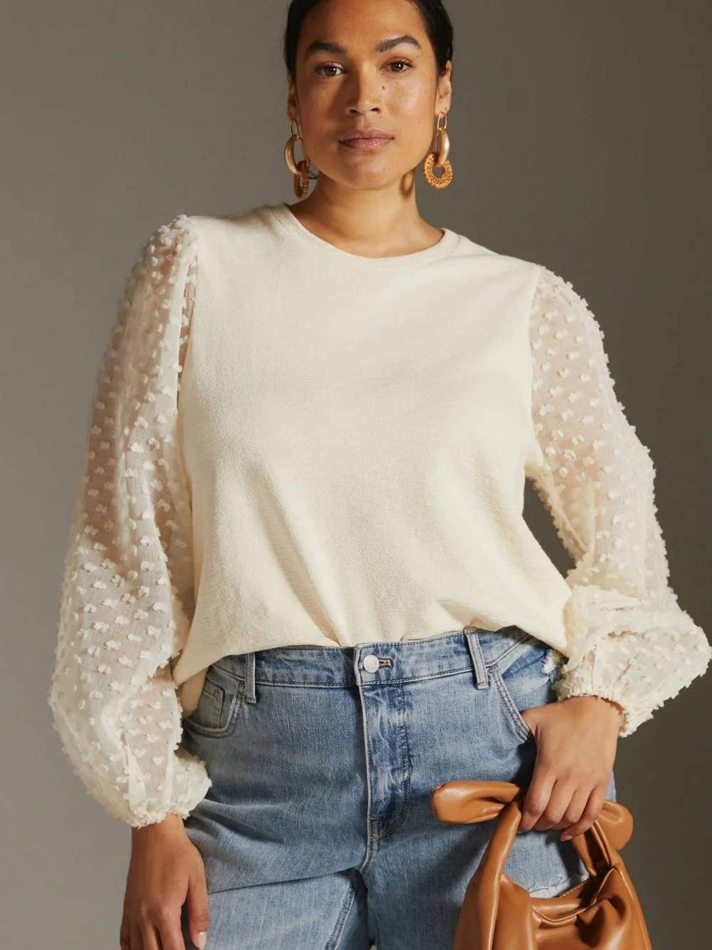 Anthropologie Maeve Textured-Sleeve Top Sz Large